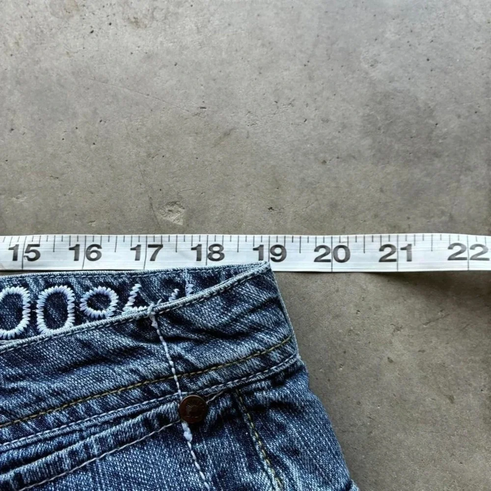 Vintage Baggy Faded Blue Jorts Jean Shorts Back Embroidery Y2K 90s Skater